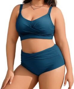 Tuopuda Damen Bikini Set Große Größe Zweiteiliger Badeanzug Bauchweg High Waist Push Up, Bikini Oberteil Plus Size Curvy Zweiteiler Bademode M-4XL
