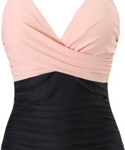 LA ORCHID Damen Badeanzug bauchweg Push up einteiliger Badeanzug bademode v Ausschnitt bademode high Waist für Urlaub