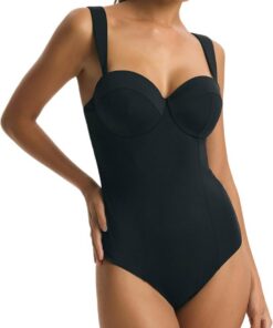 ESOTIQ Damen Badeanzug Bademode als Bandeau/tiefer V-Ausschnitt/Raffung mit Bügel und verstellbaren Trägern