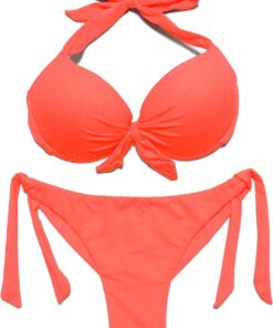 Damen Bademode Nackenträger Push up Bikinioberteil mit Underwire Niedriger Bund Bikinihosen Seitlich zu binden Brazil Bikinislip Bikini Sets
