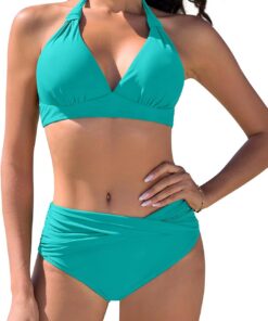 Bikini Damen Set Push Up Bikinis Zweiteiliger Bademode Swimsuit Träger Oberteil mit Nackenbügel