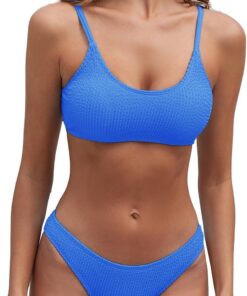 Fanuerg, Geripptes Damen-Bikini-Set, U-Ausschnitt, frecher Badeanzug, strukturiert, zweiteiliger Badeanzug