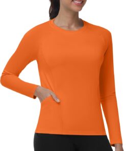 UV Shirt Damen Langarm mit Taschen, UPF 50+ Sonnenschutz Rash Guard, Schwimmshirt Atmungsaktiv Schnelltrocknend Badeshirt für Fitness Gym Yoga Wasser Strand