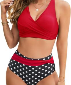 UMIPUBO Bikini Damen Set Bauchweg Große Brüste High Waist Push Up Bikinis Gekreuztem V Ausschnitt Sexy Bademode Bauchkontrolle Swimsuit Strandbikini