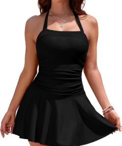 SHEKINI Damen Einteiliger Badeanzug Strapse Bauchweg Rückenfrei Badeanzug mit Rock