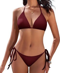 Bikini Damen Set Sexy Triangel String Oberteil mit Hose für Summer Tanga Bikinihose Sonnendurchlässiger