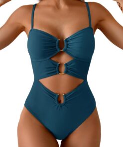 Eomenie Einteiliger Badeanzug für Damen, Monokini, sexy Badeanzug, Metall-Badeanzug