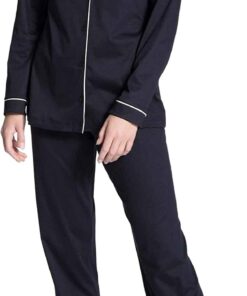 CALIDA Night Lovers Pyjama Damen | durchgeknöpfter Schlafanzug aus 100% hochwertiger Baumwolle, mit stoffbezogenem Gummibund