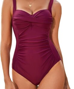 WIN.MAX Badeanzug mit einteiligem Badeanzug und gerüster, gepolsterter Badebekleidung, Badeanzüge in Übergröße für Frauen Vintage Push Up Monokinis, für C bis DD Tasse