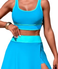 SEAUR Damen Bikini Set Sport Zweiteiliger Badeanzug Tank Bikini Top und Schwimmrock mit Shorts für Strand Volleyball Handball Fußball Segel Kajakfahren Schwimmen S-XL