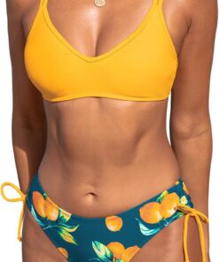 CUPSHE Damen Bikini Set V Ausschnitt Low Waist Crossback Bademode | Verstellbare Träger Zweiteiliger, Raffungen seitlich, Mittelhoher Beinausschnitt, Double-Spaghettitgürte