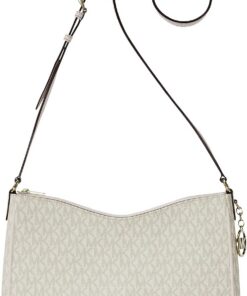 Michael Kors Nayla Medium Metallic Signature Logo Messenger Bag Light Cream Multi
