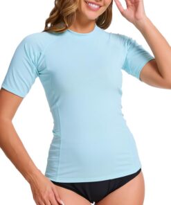 MEETWEE kurz & Langarm Damen Surf Rash Guard Sonnenschutz Badeanzug UV-Schutz Shirt UPF 50+ Kurzarm Badeoberteil Schnell trocknendes Schwimm-Sonnenschutzshirt für Wassersport