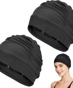 2 Stück Swimming Cap wasserdichte Elastische, Badekappe Damen Plissiertes | Bademütze Atmungsaktiv, Badehaube Damen Schwimmkappe Nylon für Sommer Strand Urlaub Hallenbad