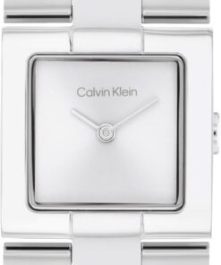 Calvin Klein Zwei-Zeiger-Quarzwerk-Uhr für Damen Kollektion CK Meridian mit Rechteckigem Gehäuse und Edelstahlarmband