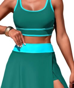 SEAUR Damen Bikini Set Sport Zweiteiliger Badeanzug Tank Bikini Top und Schwimmrock mit Shorts für Strand Volleyball Handball Fußball Segel Kajakfahren Schwimmen S-XL
