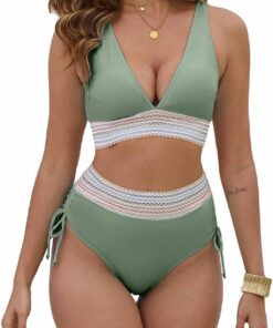Bikini Damen Set Badeanzug Bauchweg Zweiteiliger Bademode Hohe Taille Bikini Sets Bauchkontrolle Badeanzüge V Ausschnitt Bademode Swimsuit Badebekleidung Bandeau