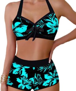 Bikini Set Two Piece Ties Up Set Large Sizes Sport Bikini Beautiful Flower Print Swimsuit High Waisted Swimsuit for Women Girls