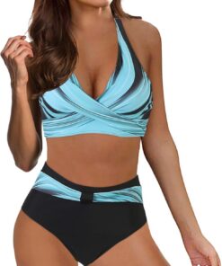 Bikini Damen Set Zweiteiliger Sexy Badeanzug V Ausschnitt überkreuztes Bauchweg Bademode Blumenmuster Bikinis High Waist Bademoden Bauchkontrolle Bikini Sets Swimwear Badebekleidung