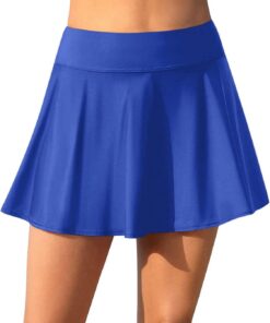 Badeshorts Damen Baderock mit Innenslip Kurze Rüschen Bikini Rock Hohe Taille Ruched Hoserock Sportrock Schwimmshorts Strandrock Schnell Trocknende Badebekleidung Schwimmrock