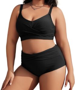 Tuopuda Damen Bikini Set Große Größe Zweiteiliger Badeanzug Bauchweg High Waist Push Up, Bikini Oberteil Plus Size Curvy Zweiteiler Bademode M-4XL