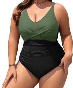 Badeanzug Damen Große Größe Bauchweg One Piece Swimsuit Sexy V Ausschnitt Push Up Große Oberweite Bademode Pool-Strand Schwimmanzug L-4XL