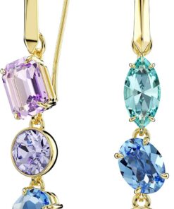 Swarovski Gema Drop-Ohrhänger, Asymmetrisches Design, Verschiedene Schliffe, Mehrfarbig, Goldlegierungsschicht