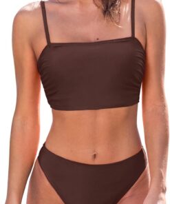 CUPSHE Bikini Damen Set Eckiger Ausschnitt Raffung Mid Waist Träger | Mittlerer Bund, Breite Träger, Bequeme Passform, Für Strand und Pool
