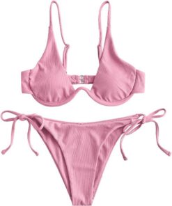 ZAFUL Damen Zweiteiliger Bügel Bikini-Set, Leopardenmuster Criss Cross Push Up High-Cut Gepolsterte Bikini Badeanzug