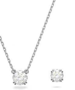 Swarovski Stilla Set, Weiße und Rhodinierte Halskette und Ohrringe mit Strahlenden Swarovski Kristallen