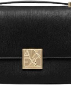 Armani Exchange, Women's Amy, sustainable, gold logo plate, Crossbody bag, Black, One size