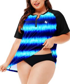 Damen Rashguard Übergröße UV Shirt Schnelltrocknend Badeshirt 1/4 Zip Schwimmshirt