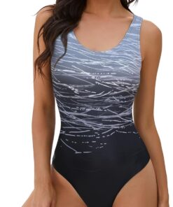 heekpek Einteiliger Badeanzug Damen Sport Weste Gradient Badeanzug Bauchweg Hoher Taille Slim Fit Bademode Swimsuit