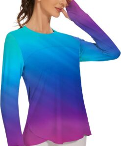IECCP Sport Bluse Damen Langarm Activewear-T-Shirts UPF 50+ UV Schutz Sonnenschutz Langarmshirts Schlanke Passform Mit Daumenloch Rashguards Sportshirt
