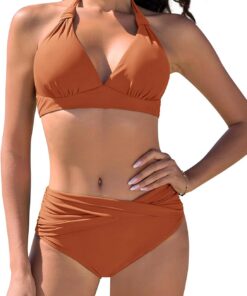 Nadeer Damen Bikini Set Push Up Bademode Badeanzüge Strand Ties Zweiteiliger Sexy V Ausschnitt Swimsuit Mid-High Waisted Bikinihose