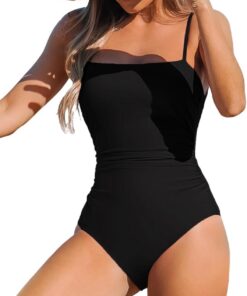 CUPSHE Badeanzug Damen Eckiger Ausschnitt Bauchweg Raffung Kontrastfarben | Bequeme Passform,Mittlere Bedeckung,Für Strand und Pool,Bademode Swimsuit