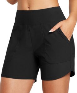 baleaf Damen Badeshorts Bauchkontrolle UPF50+ Badehose Schnell Trocknend Schwimmhose Hohe Taille Boardshorts Schwimmunterteil mit Taschen | Bauchkontrolle Schnell Trocknend Schwimmhose Hohe Taille Boardshorts Schwimmunterteil mit Taschen