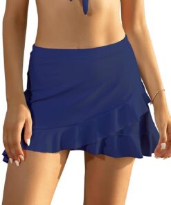 SHEKINI Damen Baderock High Waist Bikinirock Schwarz Kurzer Rock Grosse Grössen Badeshorts Unregelmäßiger Volant Strandrock