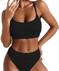 Damen Bikini Set High Waist Schwimmanzug Trendy Sexy Bademode Zweiteiliger Badeanzug Triangel Bikini Swimsuit Beachwear