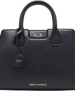 Armani Exchange, Women's Amelie, gold details, logo charm, Tote bag, Black, One size