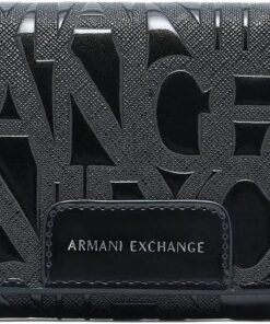 Armani Exchange Women's Essential, Liz, Embossed Logo, Travel Accessory- Travel Wallet, Black