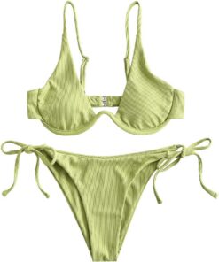 ZAFUL Damen Zweiteiliger Bügel Bikini-Set, Leopardenmuster Criss Cross Push Up High-Cut Gepolsterte Bikini Badeanzug