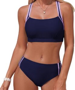 Adigaber Damen Zweiteiliger Badeanzug Einfarbig Mittlerer Taille Sporty | Unifarben，Sportlich，Herausnehmbare Einlagen，Mittlere Taille，Verstellbare Träger，Atmungsaktiv，Schnelltrocknend，Strand，Urlaub