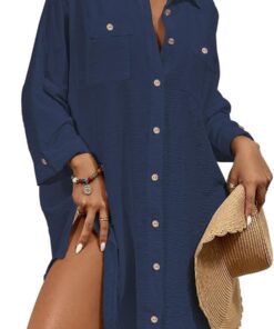 Bsubseach Damen Button Down Strandkleid V-Ausschnitt Badeanzug Resort Wear