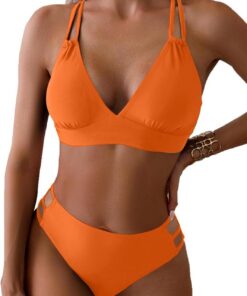 Yutdeng Triangle Bikini Damen Set Push Up ohne Bügel Gepolstert V Ausschnitt Shape Bikini Bauchweg mit Hohem Bund Rückseite Crossover Zweiteiliger Badeanzug Bikini Sportlich Swimsuit