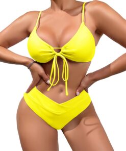 meioro Bikinis Damen Set Sexy V Ausschnitt Badeanzug Low Waist Bademode | Push up, triangel cut out swimsuit, verstellbaren bindebändern, herausnehmbare weiche cup, bikini für sommerstrand, poolparty