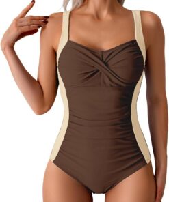 Odizli Badeanzug Damen Bauchweg, Spaghetti Farbblock Einteilige Schwimmanzug