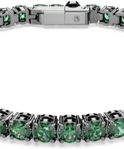 Swarovski Tennisarmband Matrix, rund, grün, Ruthenium plattiert