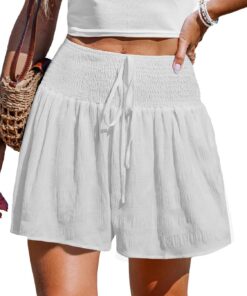 CUPSHE Damen Shorts Gesmokt Hohe Taille Weites Bein Sommer Shorts Cover Up Strandshorts