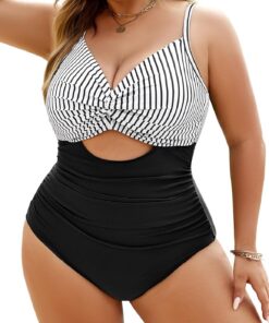 Vancavoo Badeanzug Damen Bauchweg Große Größen Push Up Bademode Einteiliger Badeanzüge mit Bügel Sexy V Ausschnitt One Piece Swimsuits Swimwear